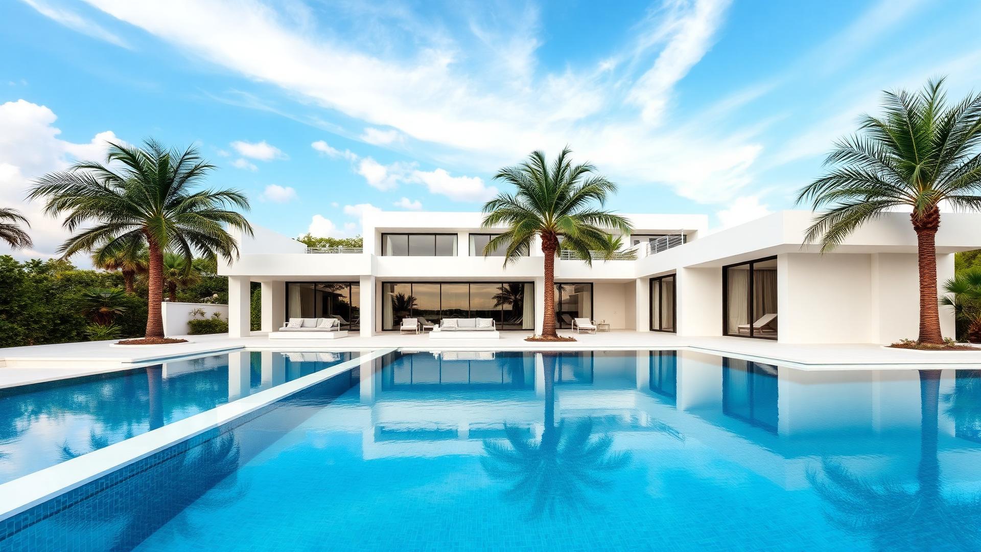 Luxury villa with pool under blue sky in Mogadishu